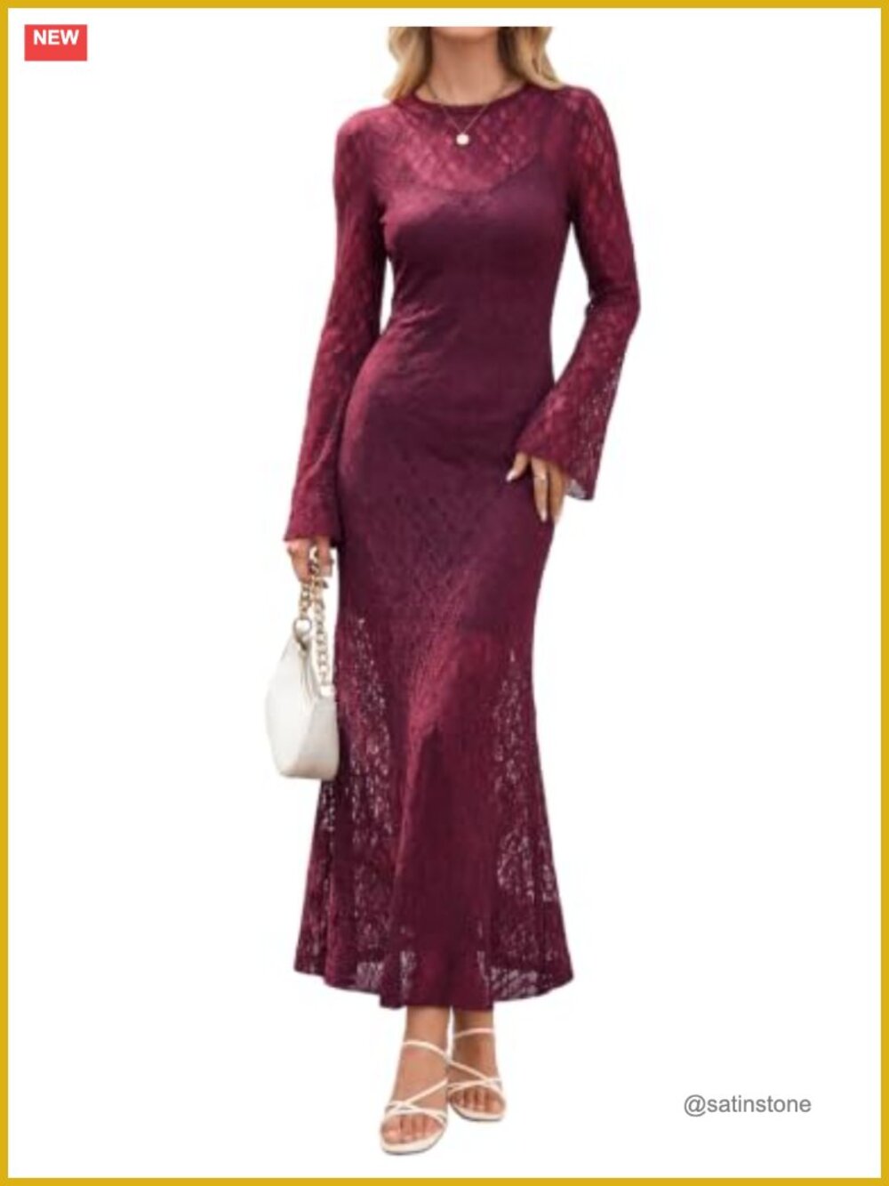 Womens Lace Maxi Dress Long Sleeve Formal Wedding Guest A-Line